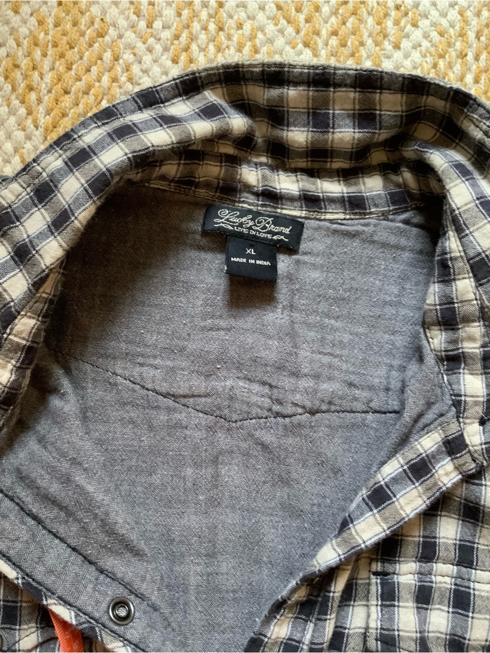 Lucky Brand Navy and White Plaid Snap Button-Down Lined Shirt - Picture 3 of 8